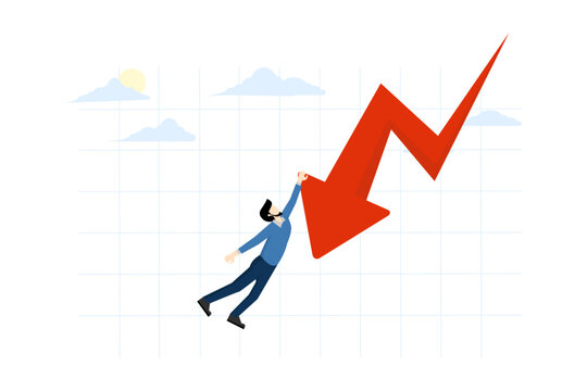 financial investment volatility concept of uncertainty or change of business and stock market due to risk. Businessman stuck in danger holding arrow image with one hand feeling insecure.