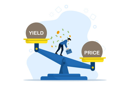 Government bonds. Entrepreneurs or speculators are influenced by government bonds. stess businessman standing on the scales. investment, monetary fund. flat vector illustration on a white background.