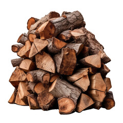 pile of firewood isolated on transparent background cutout