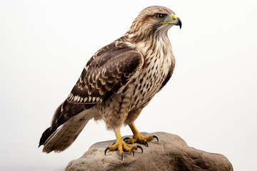 Majestic Soarer: A Side View of an Isolated Common Buzzard Bird (Buteo buteo) Against a White Background