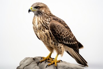 Majestic Soarer: A Side View of an Isolated Common Buzzard Bird (Buteo buteo) Against a White Background