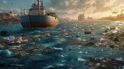 Fototapeta premium The oceans are polluted by sewage and garbage