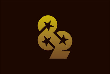 Number 82 Logo.  Monogram number 82 formed from the infinity symbol with a star in the negative space, usable for business and anniversary logos, flat design logo template, vector illustration