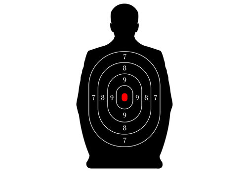 Man-shaped with red center shooting range target isolated on transparent background for practice challenging. rifle achieve concept image artwork illustration landscape orientation