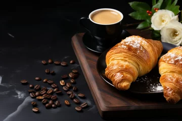 Fotobehang Bakkerij cup of coffee and croissant