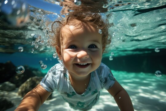 cute baby swimming underwater toddler diving