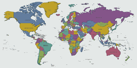 Fototapeta na wymiar World map color vector image of a global map of the world