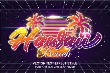 hawaii aloha beach night party synthwave retrowave typography editable text effect font style template design