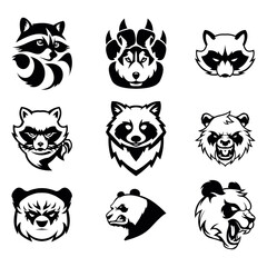 cool black head panda set can be made as a logo icon