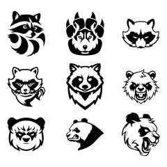 Obraz premium cool black head panda set can be made as a logo icon