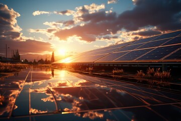 photovoltaic solar panel The concept of renewable energy Generate clean environmentally friendly electricity at sunset.