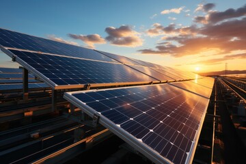 photovoltaic solar panel The concept of renewable energy Generate clean environmentally friendly electricity at sunset.