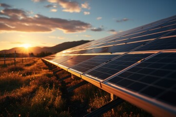 photovoltaic solar panel The concept of renewable energy Generate clean environmentally friendly electricity at sunset.