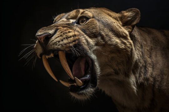 sabertooth tiger smilodon, lived 42 million years ago - extint 11,000 years ago, saber tooth