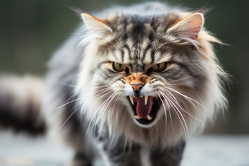 Naklejka na ściany i meble Small but powerful cat when angry. Generative AI