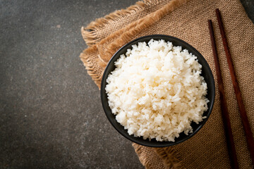 cooked white rice bowl