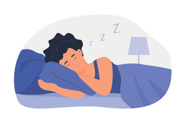 Woman Sleeping in Bed at Night