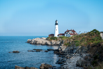Fototapeta na wymiar The Portland Head Lighthouse in Cape Elizabeth, Maine, USA on Casco Bay