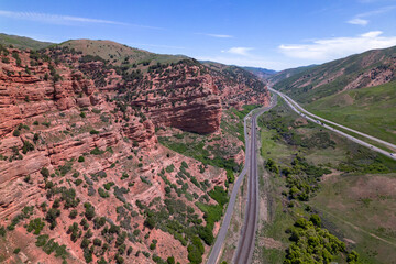 A view of the canyons and the rail road below.