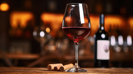The background features a red wine glass and a collection of excellent wines.
