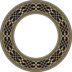 Vector gold and black round classic renaissance ornament. Circle, ring european border, revival style frame..