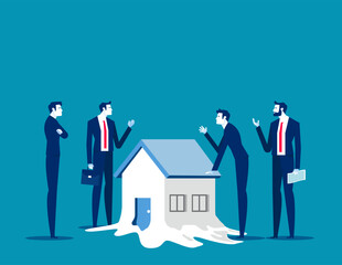 Investor look house melting. Business investment vector illustration