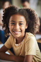 African American Little Girl Smiling in School Classroom Inclusivity - Generative AI