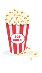 Popcorn bucket vector illustration. Popcorn box clip art. Cinema concept. Flat vector in cartoon style isolated on white background.  Junk food.