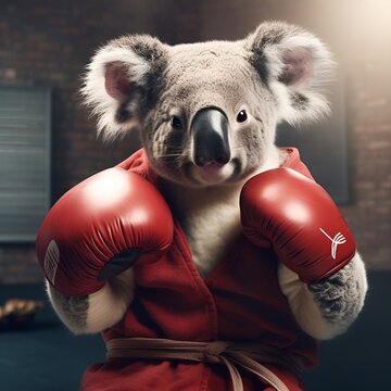 Koala wearing boxing gloves