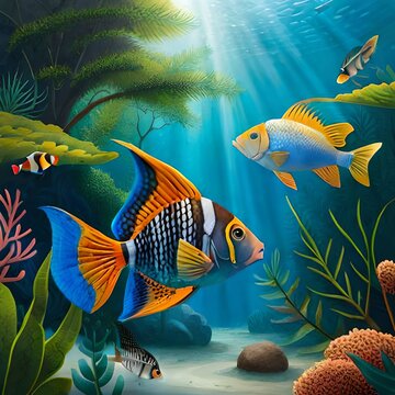 fish in the aquarium,  Created using Ai generative