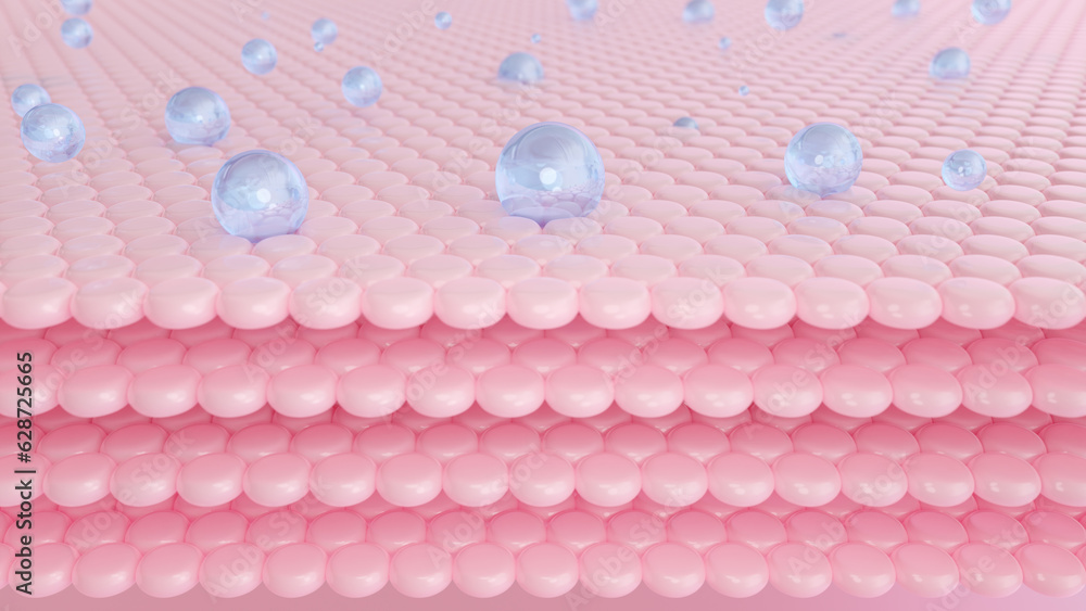 Poster 3d rendering layers of the skin's microstructure. the conception of cosmetics.
