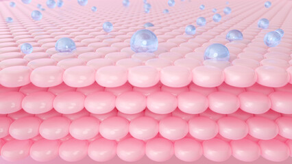 Cosmetic 3d rendering Magic serum through the skin layers and reduce up saggy skin of the skin cell. Modern moisturizer for lightening Dark skin tone changed to bright. Vitamin for personal care.