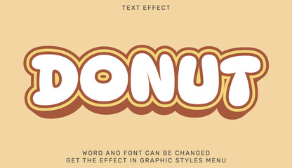 Donut text effect template in 3d design. Text emblem for advertising, branding, business logo