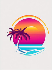 Fototapeta na wymiar graphic logo illustration Hawaiian Sunset with palm trees