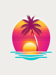 Fototapeta na wymiar graphic logo illustration Hawaiian Sunset with palm trees