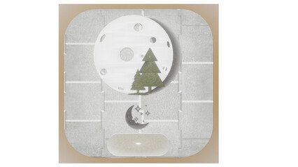 Moon and enchanted terrarium graphic, tree, snow globe, Night with moon and candle, sink, moonlight illustrator, 3D