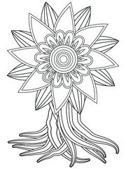 Flowers bouquet coloring book page. Isolated on white background. Doodle drawing anti-stress coloring books page for adults or children. Flat Vector Illustration