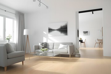 Fototapeta na wymiar A cozy living room interior with a modern atmosphere. frame and stand. Generative AI