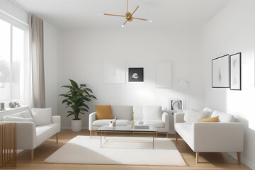 A cozy living room interior with a modern atmosphere. a small living room. Generative AI