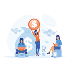 modern financial education, female student with money around them, flat vector modern illustration