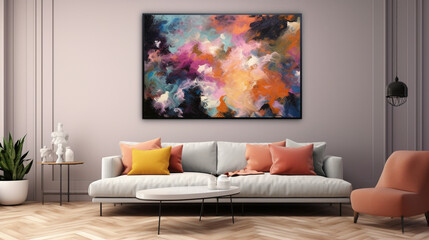 living room an abstract oil paint drawing with a rich and textured colored background