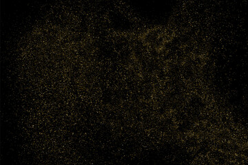 Gold Glitter Texture Isolated on Black Background. Golden stardust. Amber Particles Color. Sparkles Rain. Vector Illustration, Eps 10.