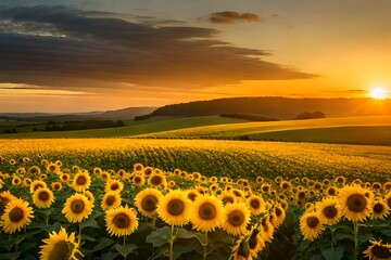 sunflower field at sunset and generated AI