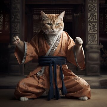cat as a Shaolin monk