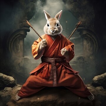rabbit as a Shaolin monk
