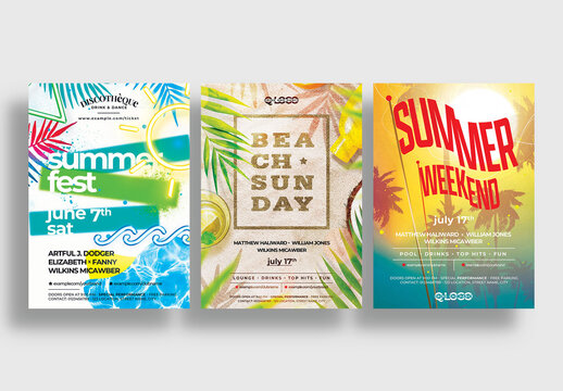 Tropical Summer Beach Party Flyer Poster Layout Set