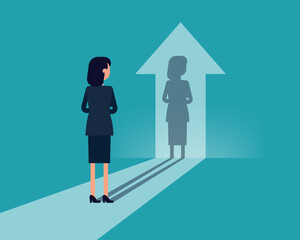 Businesswoman watches his shadow with development and growing. The Achievement concept