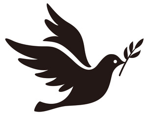 羽ばたく鳩のシルエット（オリーブの枝）／pigeon silhouette