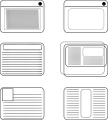 Icons in the form of forms, information cards, identity cards, booklets, labels, envelopes, papers, documentation, badges, and so on