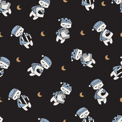 Slumber Party Bear Vector Seamless Pattern